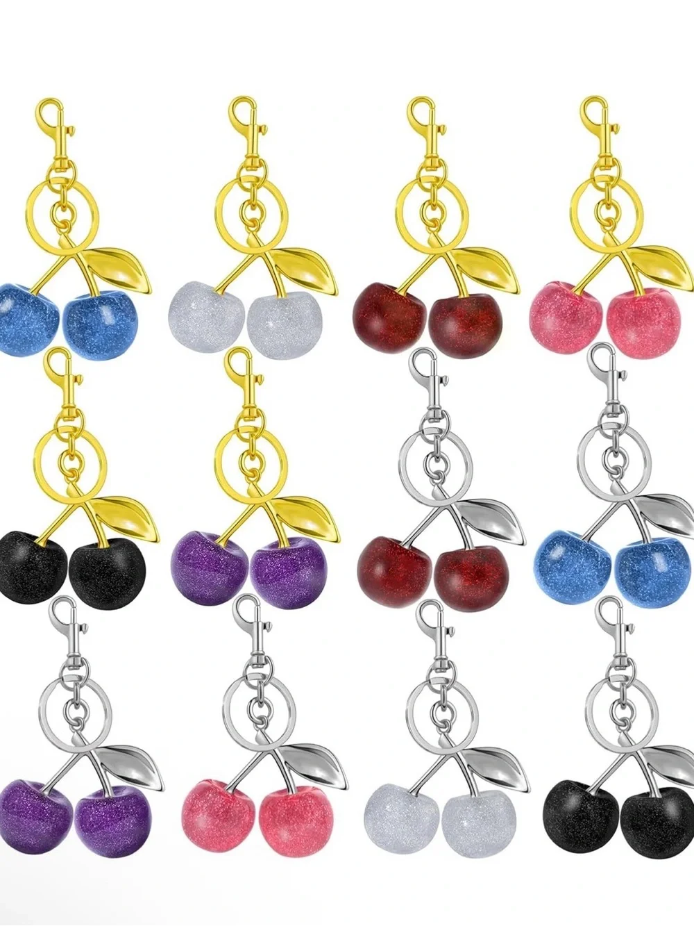 Glitter Cherry Purse Charm (NWOT) Set Of 4 #3—Black, Pink, Purple, Blue
